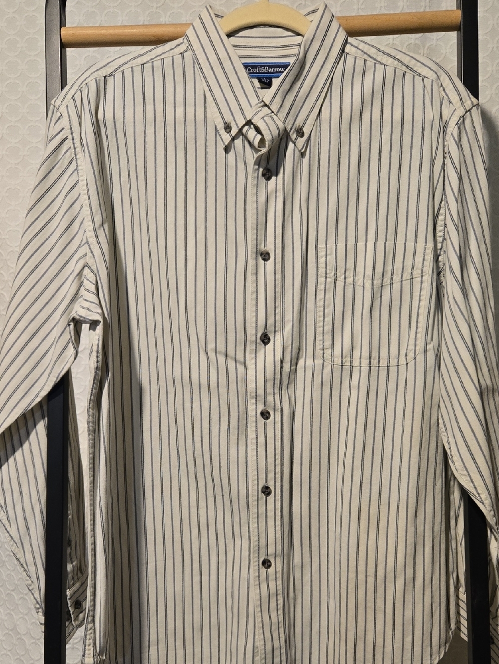 croft & barrow White Shirt with Navy Vertical Stripes Button-Down